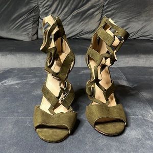 Olive green heels with unique front design